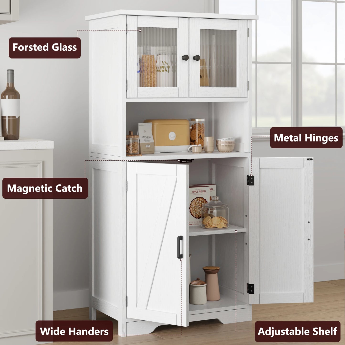 HobbyLane Free Standing Kitchen Pantry Cabinet With 4 Doors