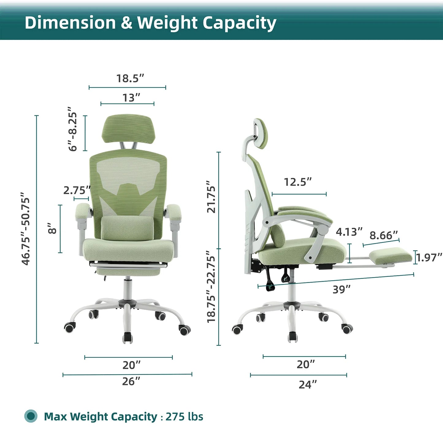 JHK Ergonomic Mesh Reclining Swivel Chair With Lumbar Support