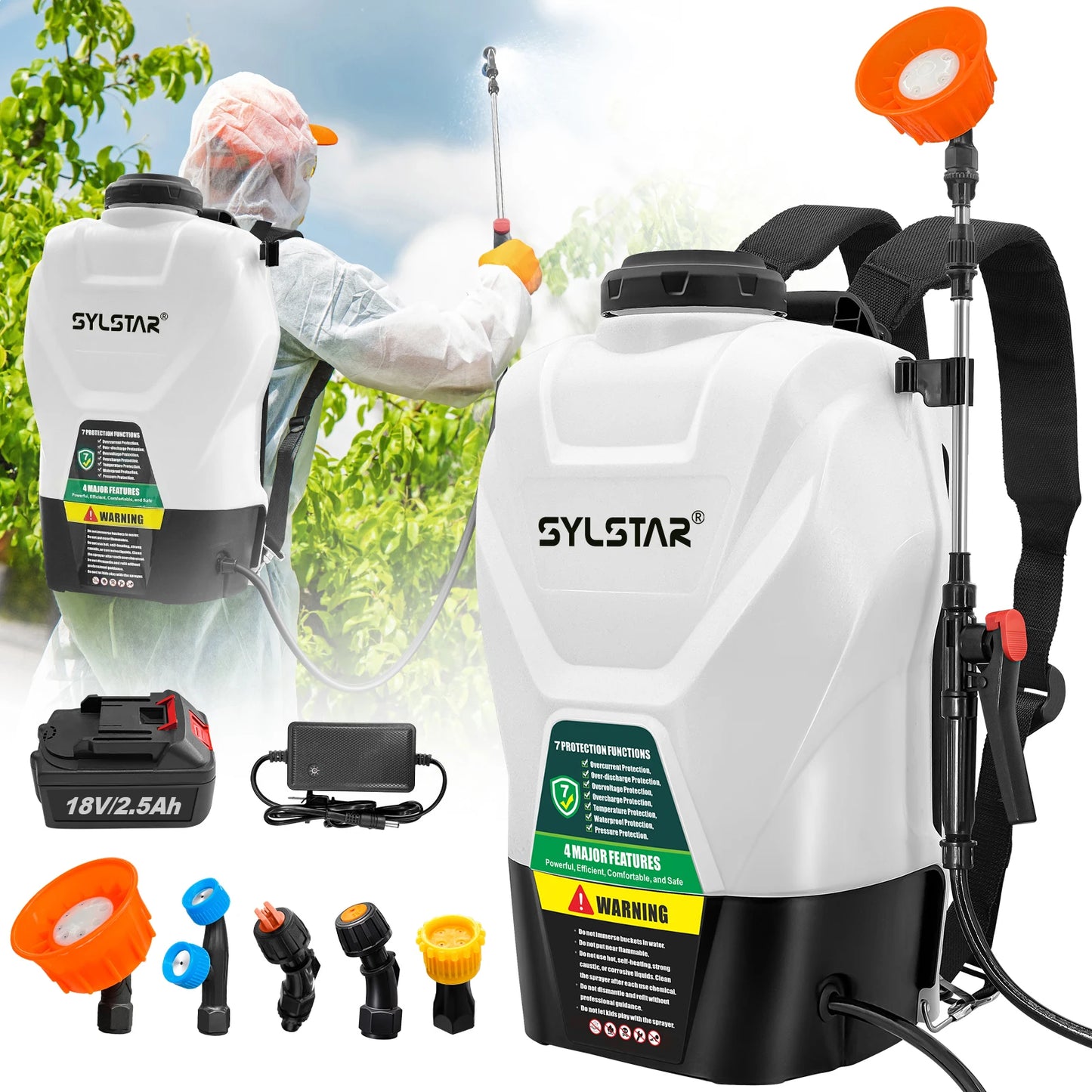 Backpack Electric Weed Sprayer 100 PSI With Telescopic Wand And 5 Nozzles