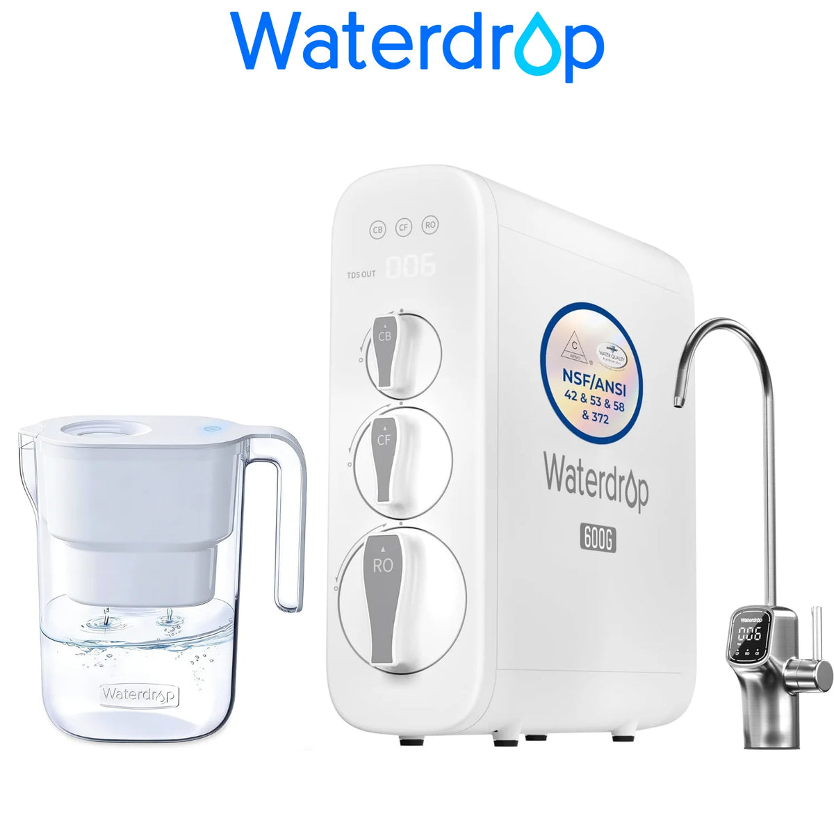 Waterdrop G3P600 Reverse Osmosis Water Filtration System With Filter Pitcher