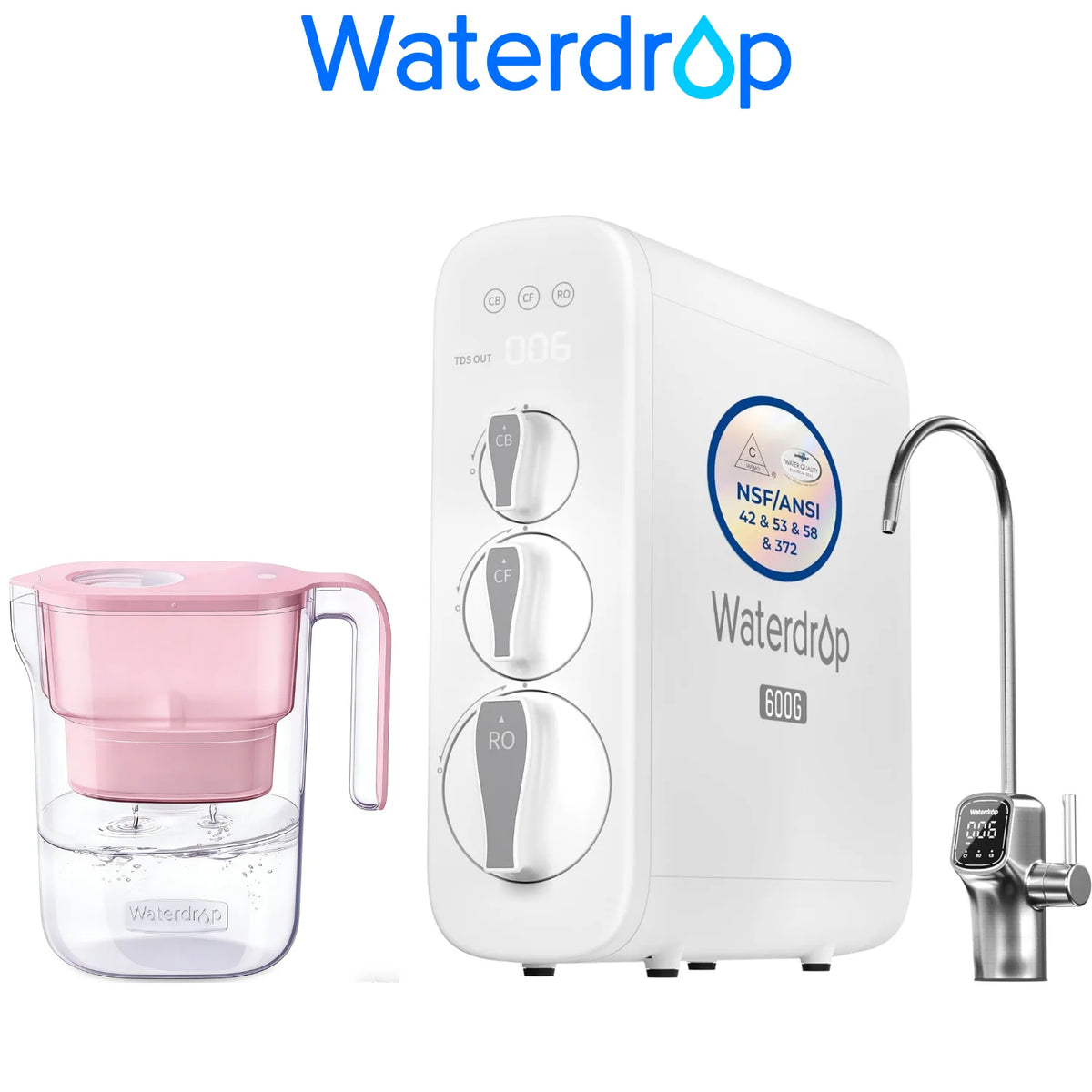 Waterdrop G3P600 Reverse Osmosis Water Filtration System With Filter Pitcher