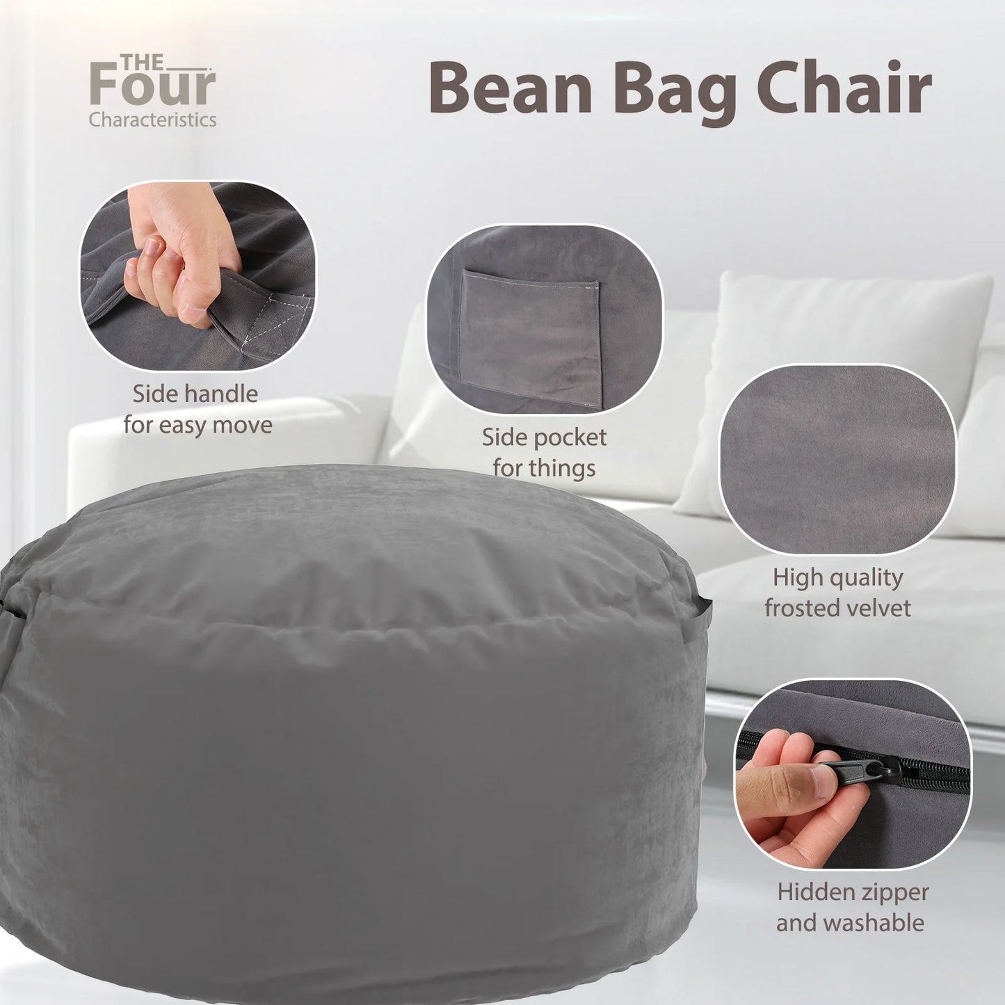 Bean Bag Chair With Removable Cover For Gaming And Reading