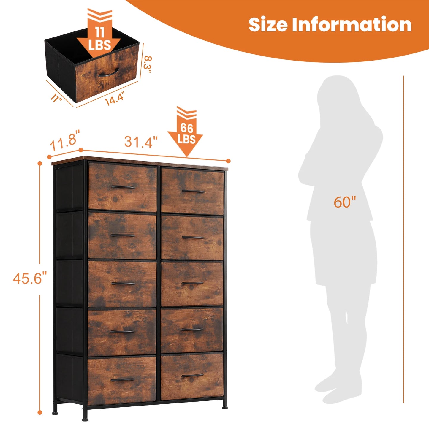 JHK Bedside Table Wardrobe With Fabric Drawers And Steel Frame