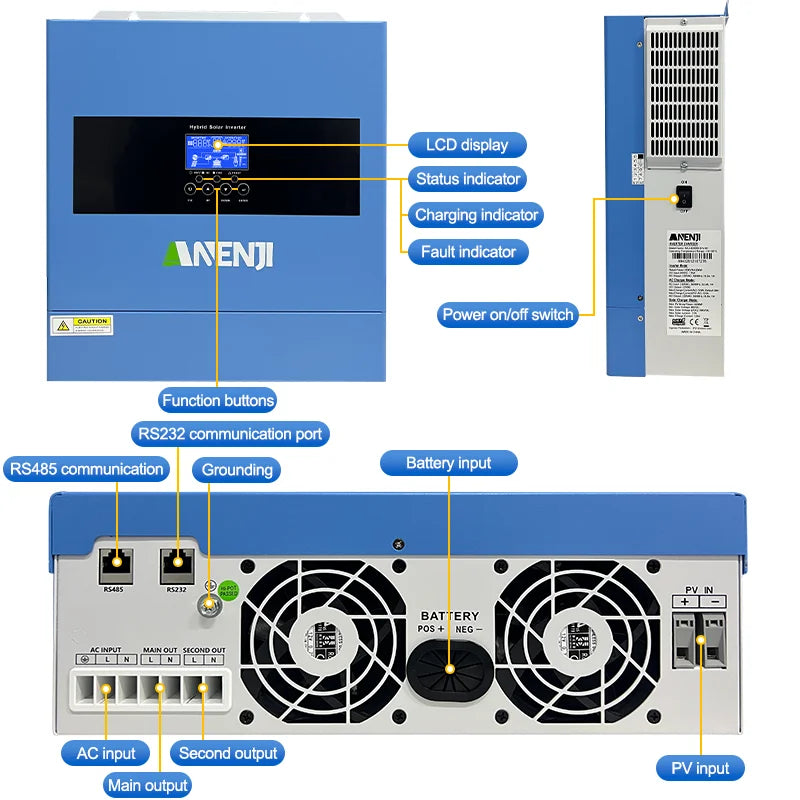 Anenji Hybrid Solar Inverter With Built In MPPT Charge Controller
