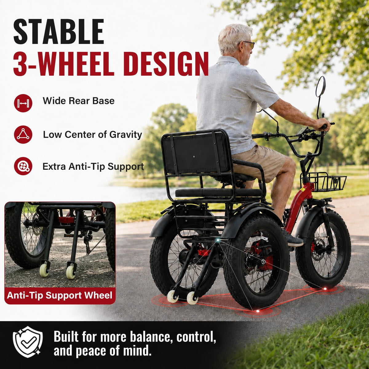 Foldable Electric Tricycle for Seniors and Commuters With Pedal Assist
