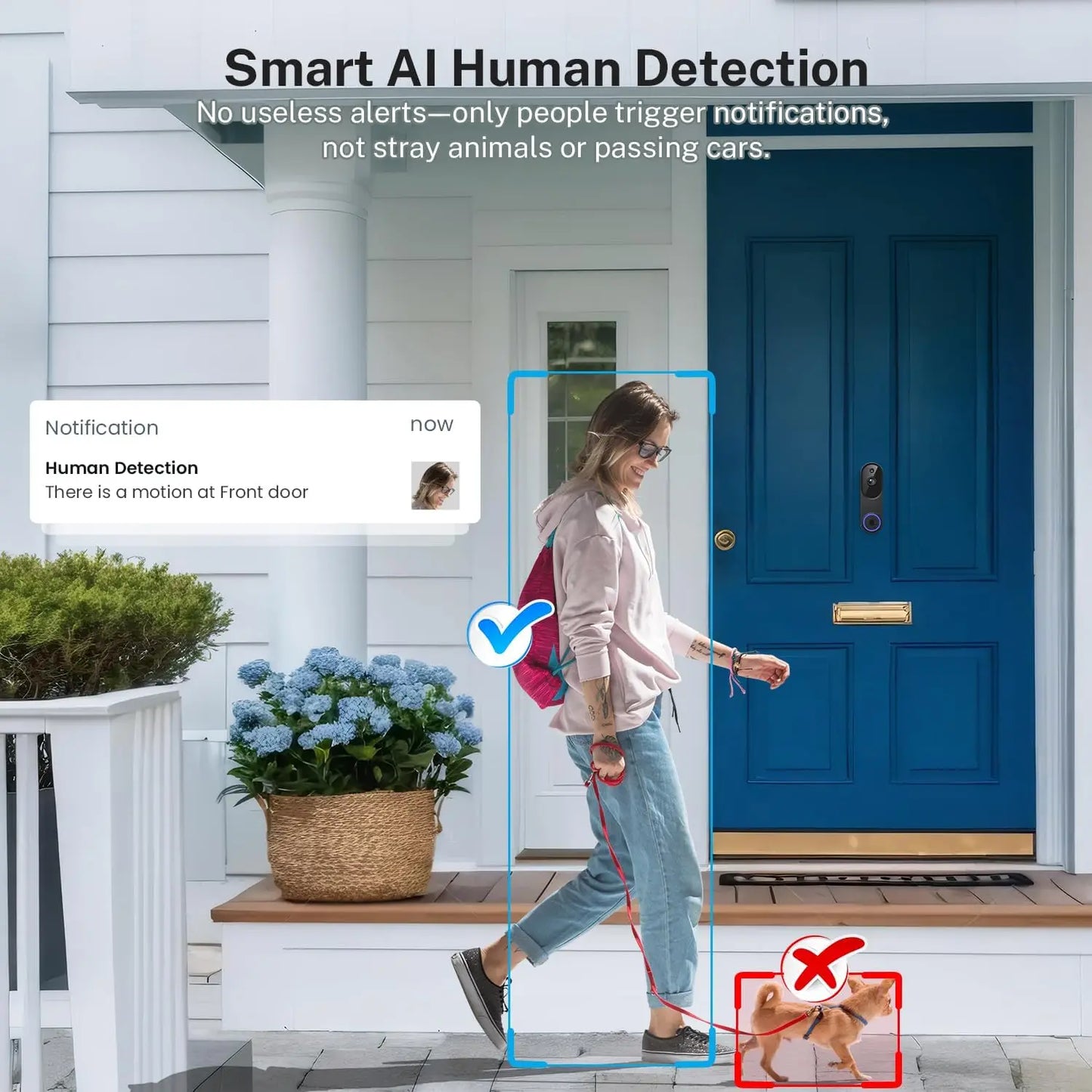 Wireless Wi-Fi Video Doorbell Camera With Two-Way Audio And AI Motion Detection