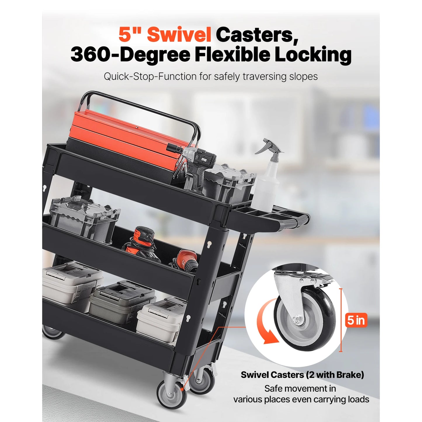 SucceBuy 3 Shelf Utility Cart Dolly With 360 Degree Swivel Wheels