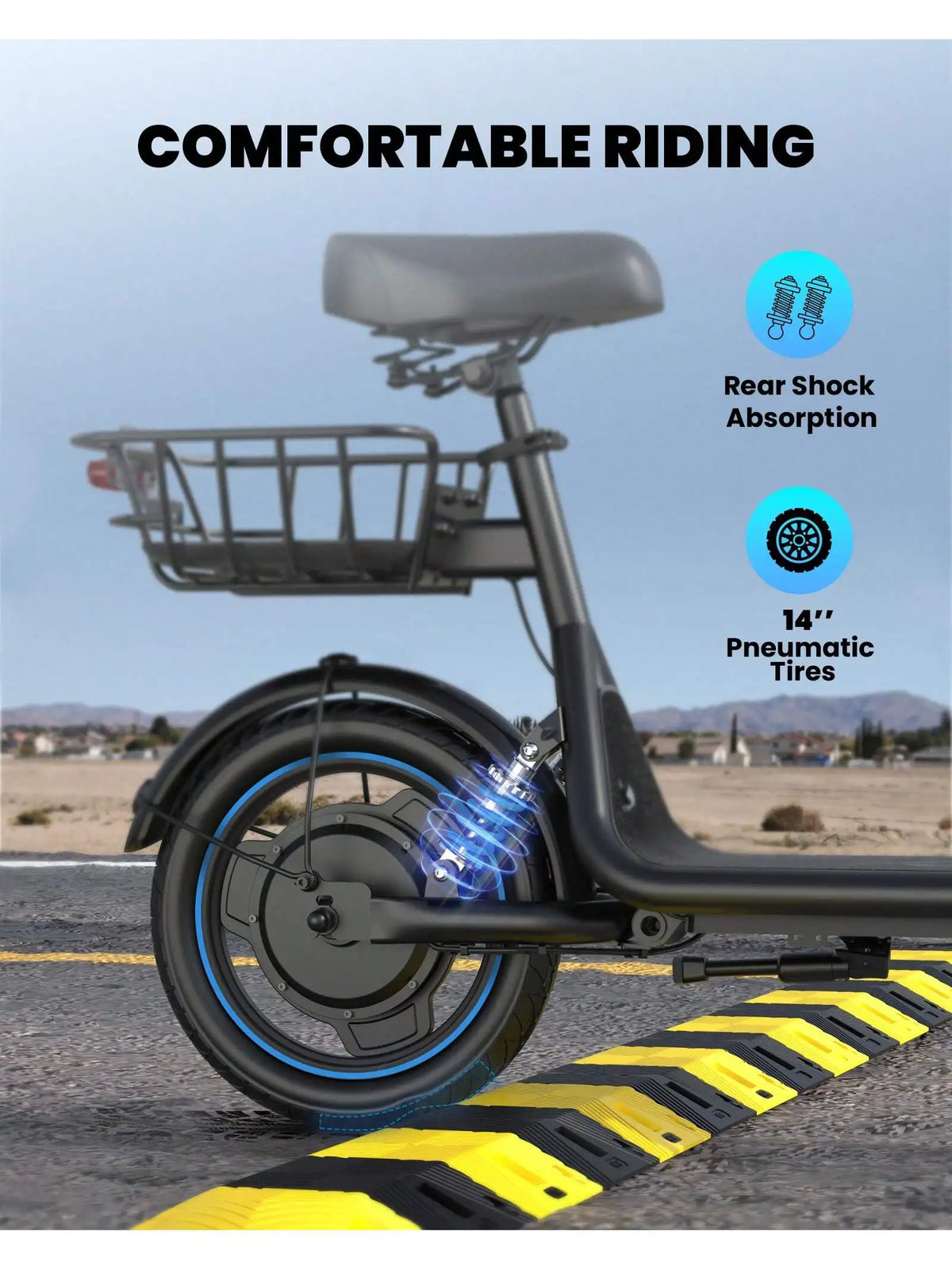 GYROSHOES Adult Electric Scooter with Seat, Basket and Dual Suspension