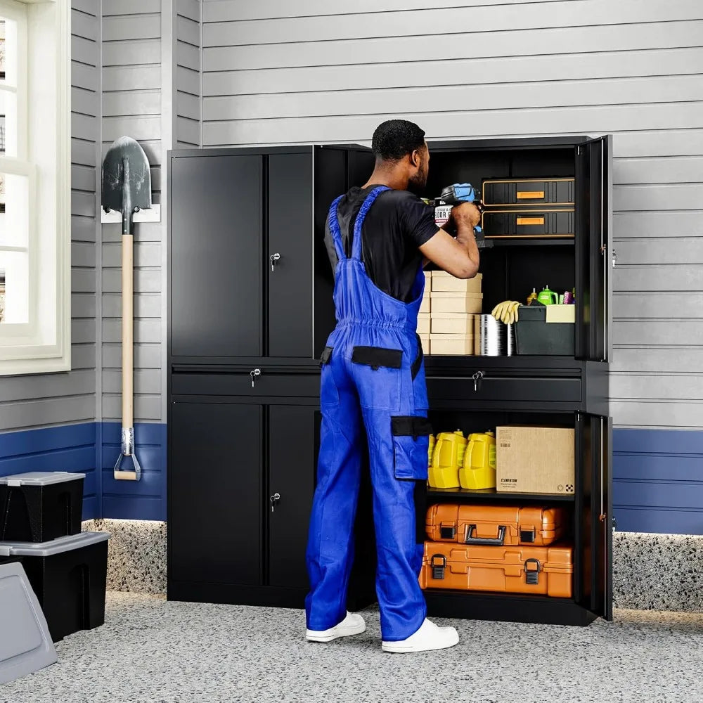 Metal Garage Storage Cabinet With Locking Doors And Adjustable Shelves
