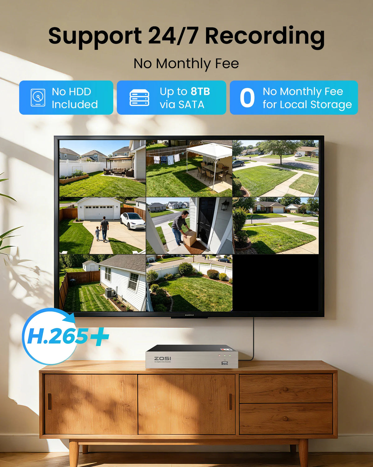 ZOSI AI Security Camera System With Human Vehicle Detection DVR
