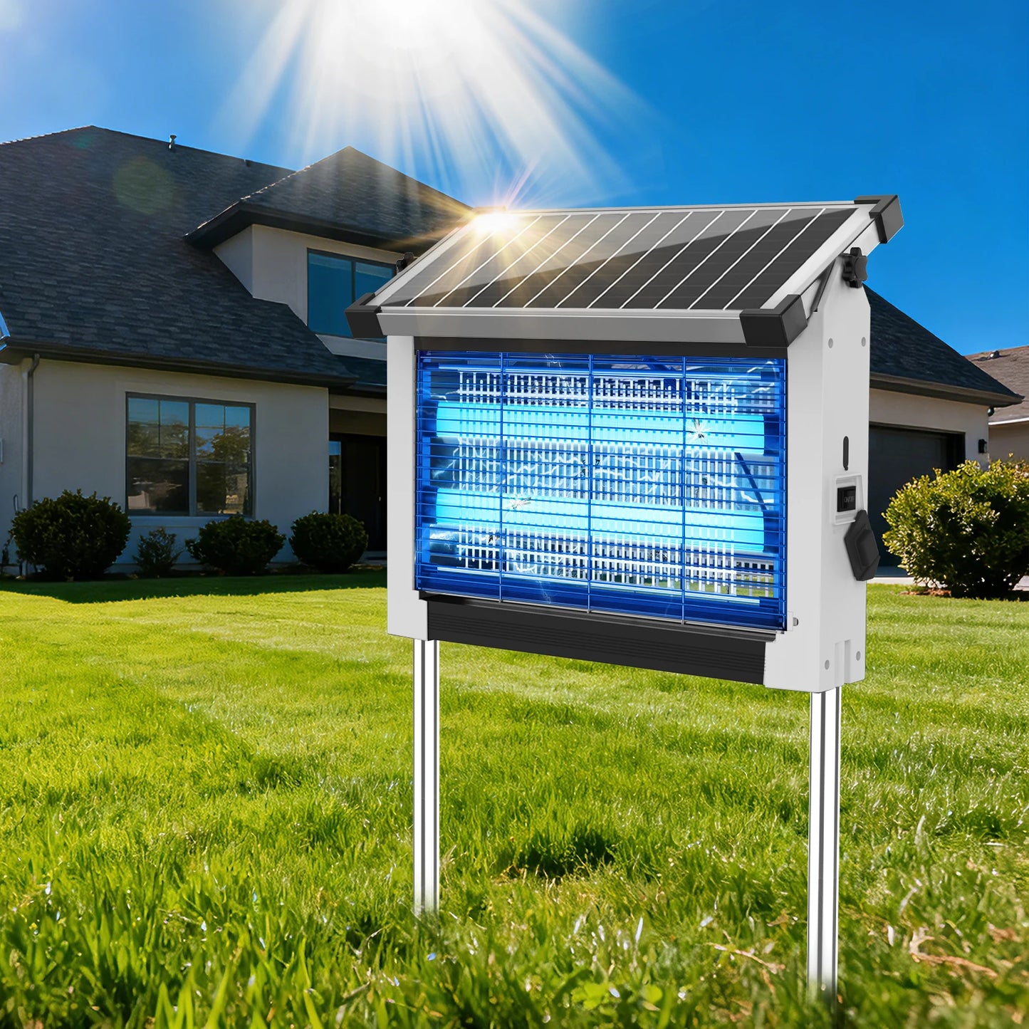 Solar Bug Zapper Outdoor Waterproof 4500V Mosquito Killer With Sensor