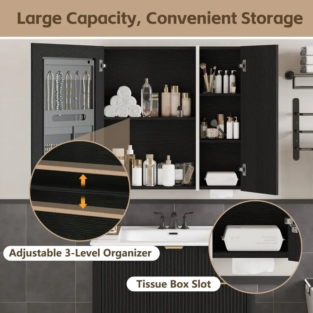 Bathroom Vanity With Sink, LED Medicine Cabinet, Two Drawers