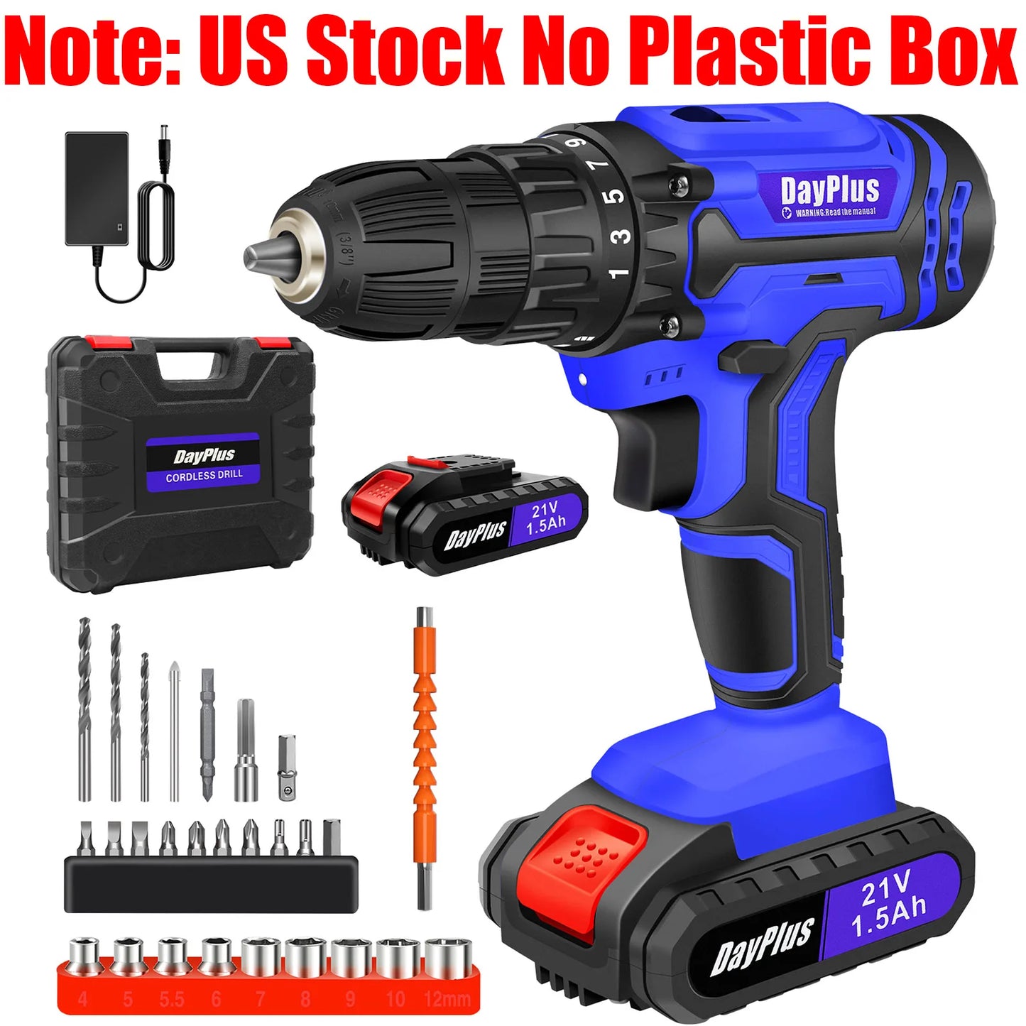 DayPlus 21V Cordless Drill Driver 45Nm 2 Speed Battery Included