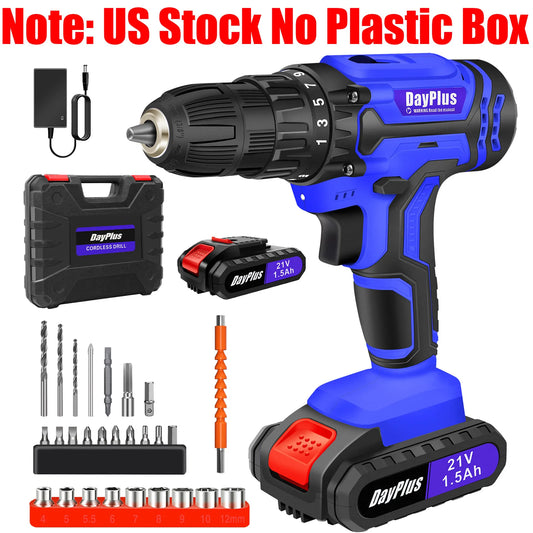 DayPlus 21V Cordless Drill Driver 45Nm 2 Speed Battery Included