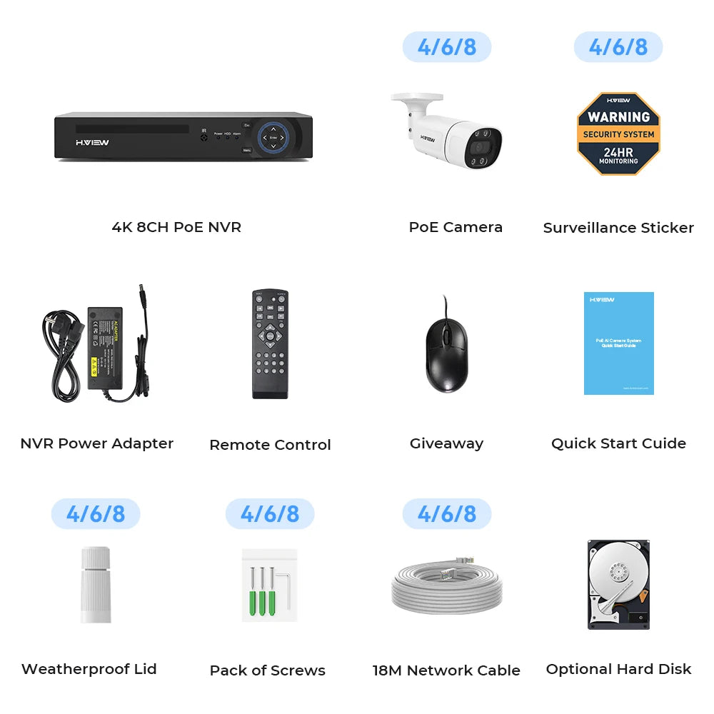H.VIEW 4K CCTV Security Camera System With NVR Kit