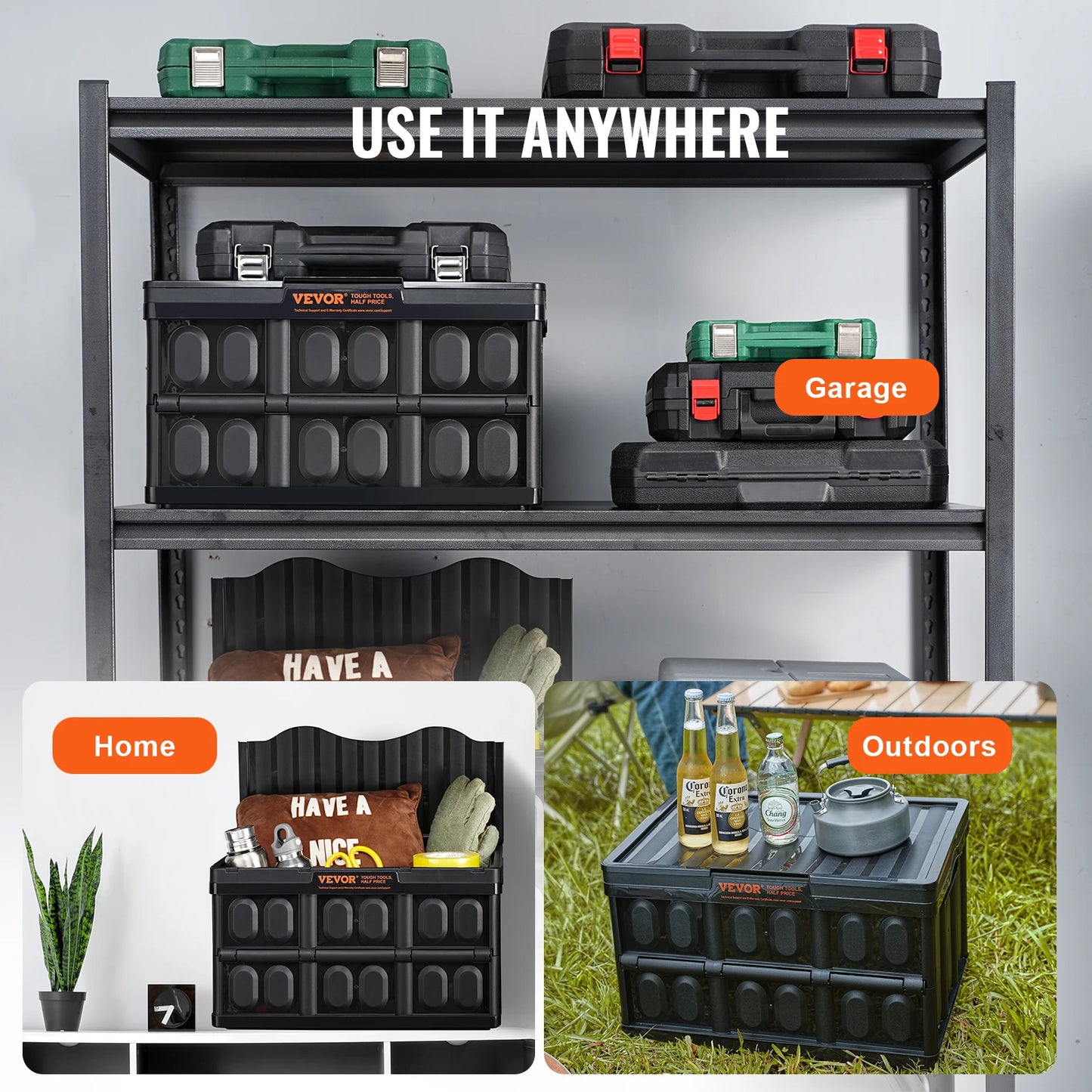 Set Of 3 Collapsible Storage Bins With Lids For Garage