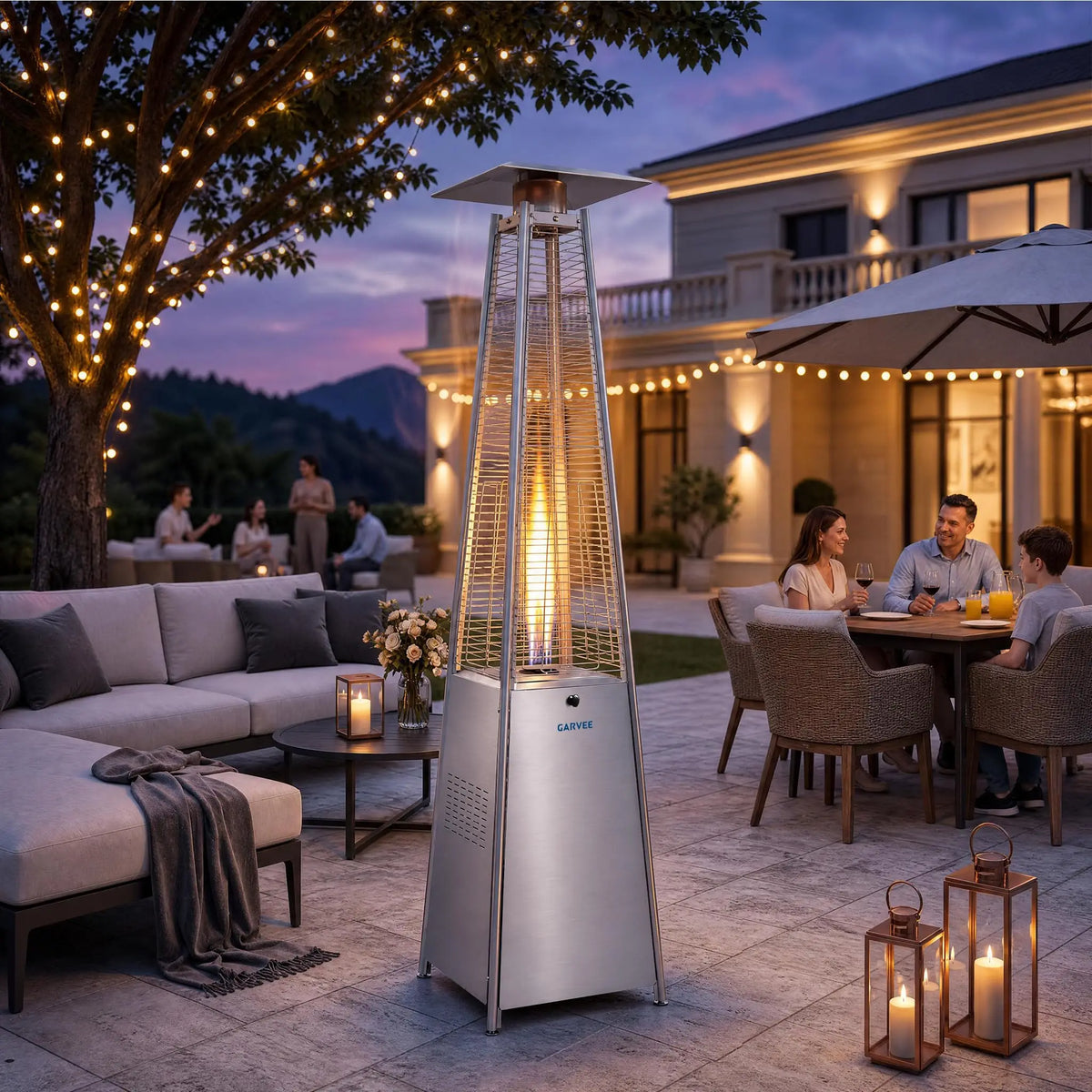 HiMISS Pyramid Propane Patio Heater With Visible Flame And Wheels