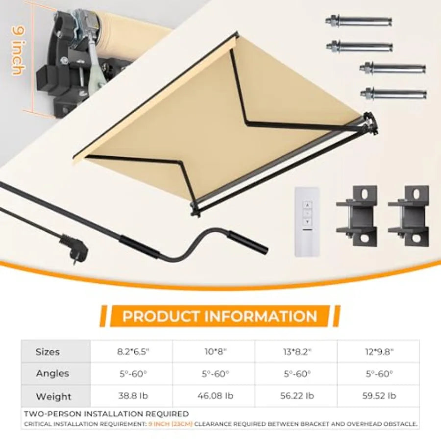MDNG Motorized Retractable Patio Awning UV Waterproof Sunshade