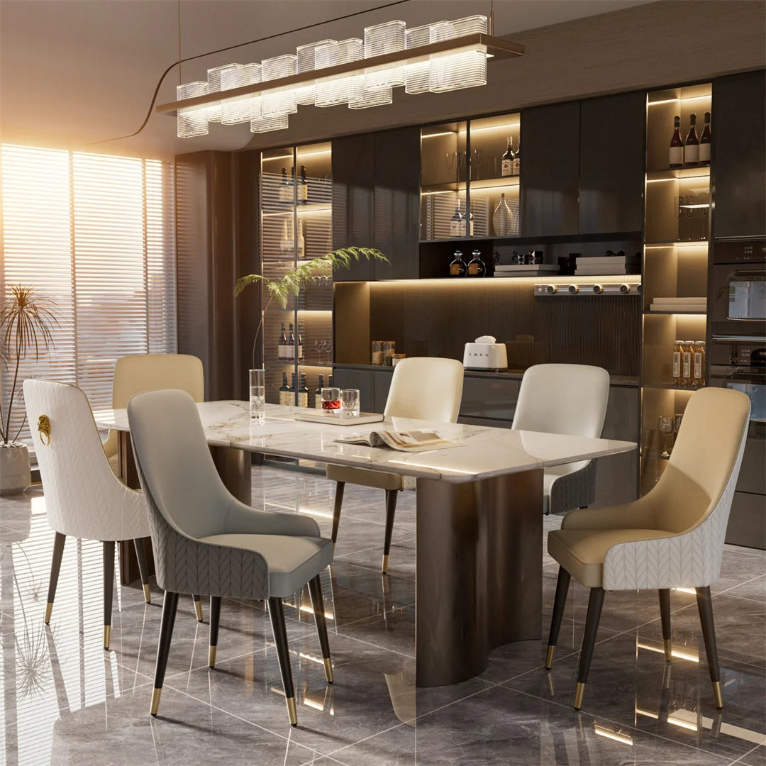 Luvodi Microfiber Leather Dining Chairs Set Featuring Lion Motif
