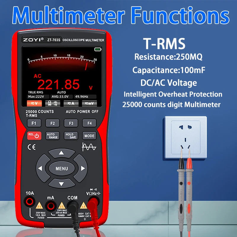 ZOYI ZT-703S 50MHz Handheld 3-in-1 Oscilloscope Multimeter Signal Generator