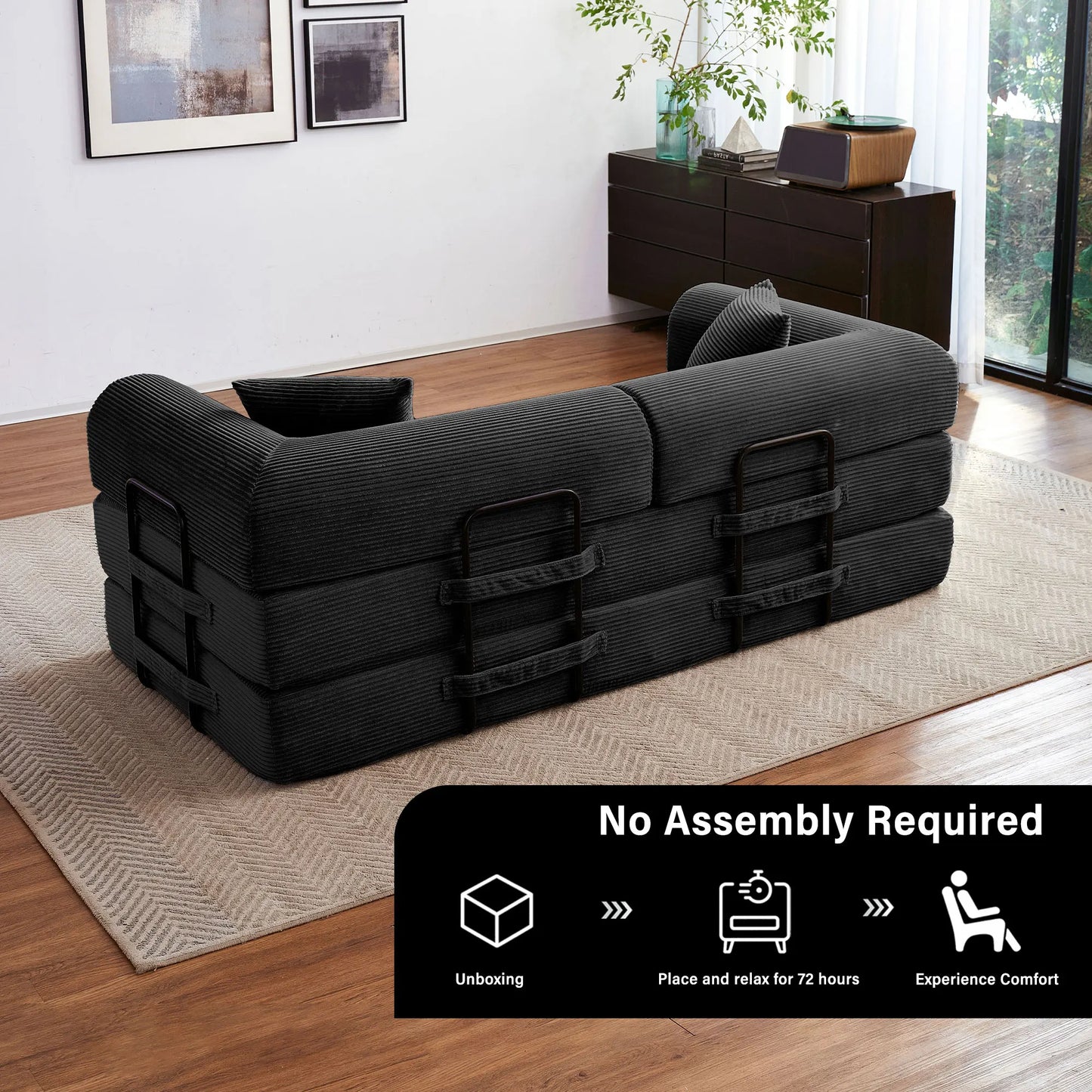 Modern Corduroy Foldable Futon Convertible Sleeper Sofa Bed