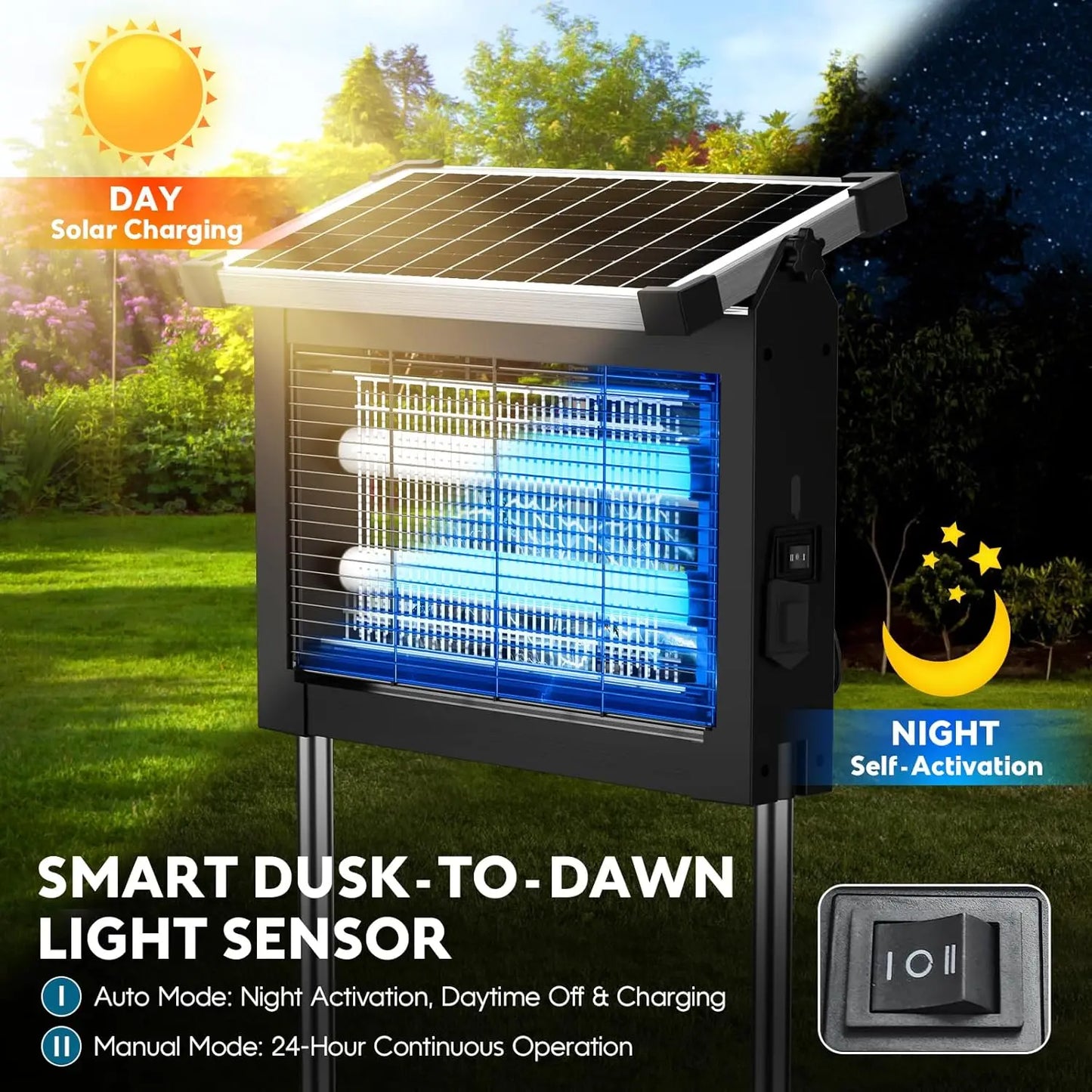 Solar Bug Zapper Outdoor Waterproof 4500V Mosquito Killer With Sensor