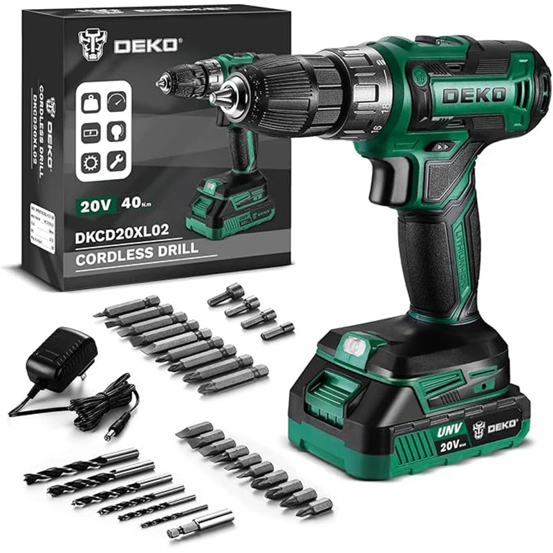 Deko 20V Cordless Drill Driver Kit With Charger Battery