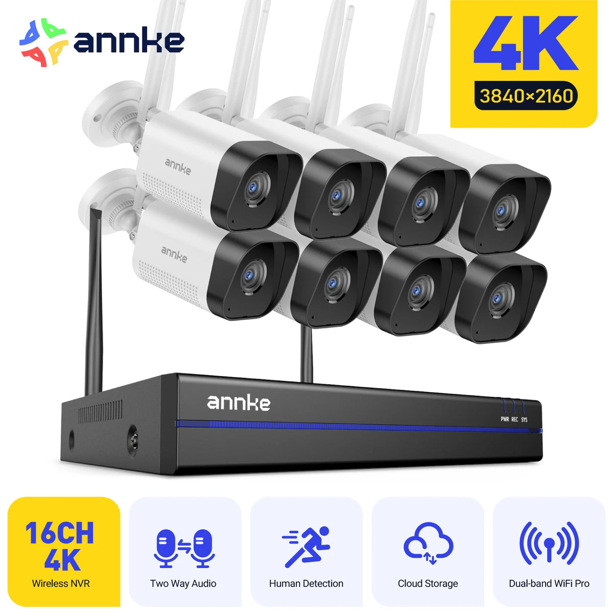 ANNKE 8MP 16 Channel Wireless CCTV Camera System With NVR