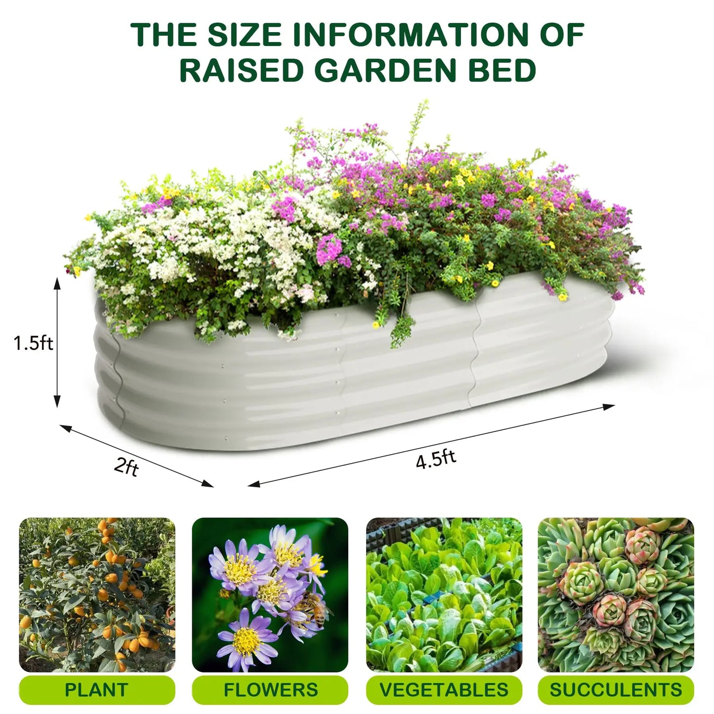 HiMISS 2-Pack Oval Galvanized Steel Raised Garden Bed Planter Box