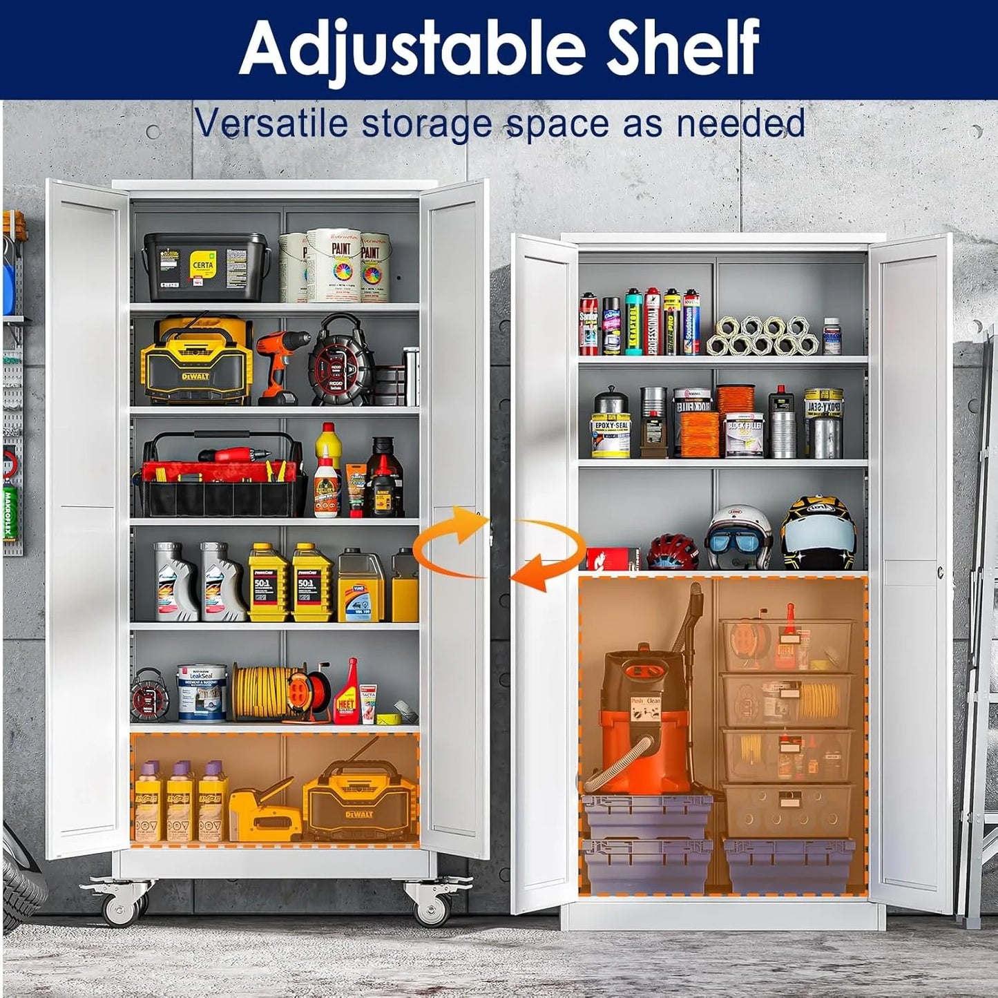 Metal Garage Storage Cabinet With 2 Doors And Wheels 5 Adjustable Shelves