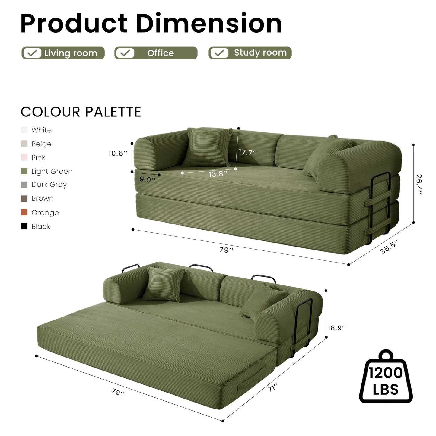 Modern Corduroy Folding Convertible Sofa Bed With Removable Cover