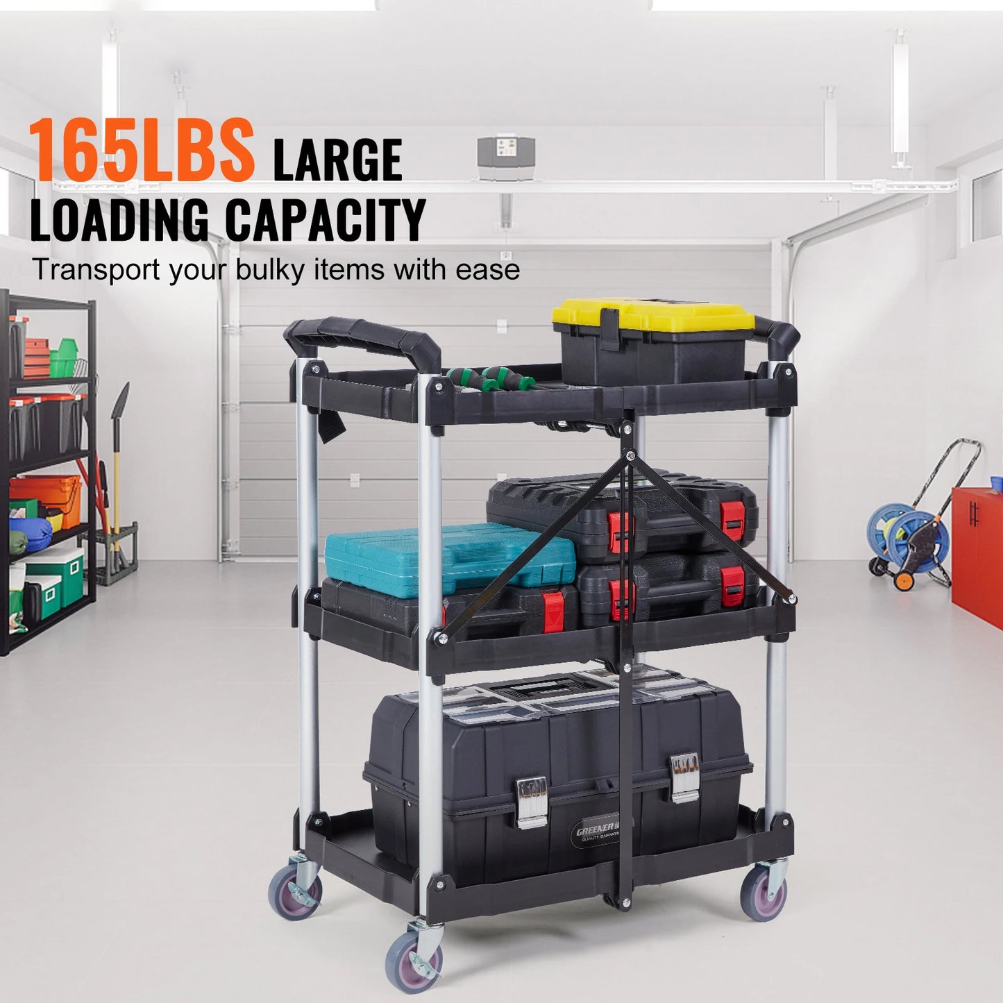 SucceBuy 3 Tier Folding Utility Cart For Kitchen And Bathroom