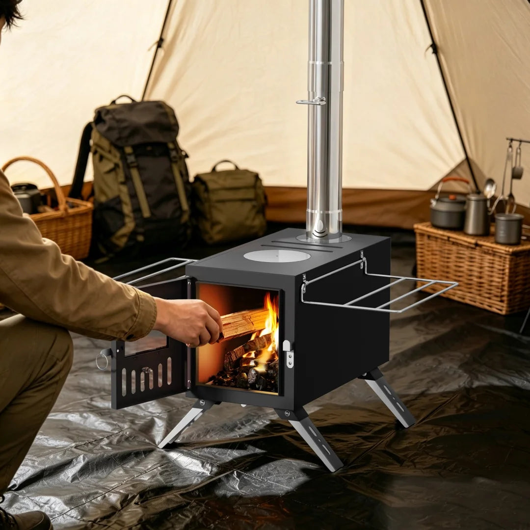 Portable Wood Burning Camping Tent Stove for Heating and Cooking