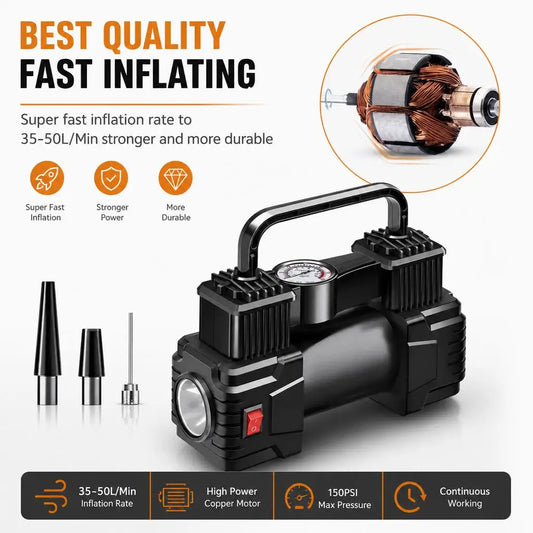 Portable Car Tire Inflator Air Compressor Pump With LED Light