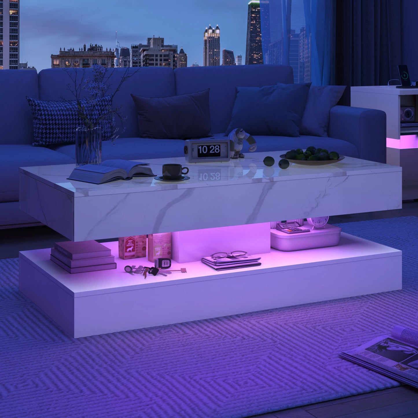 QiaoShiRen Modern Double Layer Coffee Table With Storage Drawers