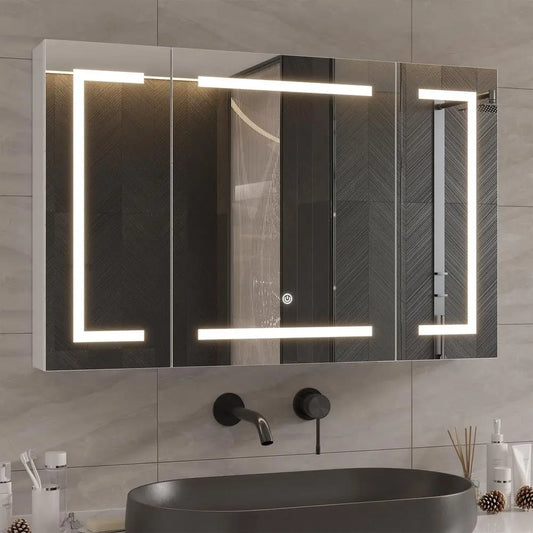 Medicine Cabinet With LED Mirror Wall Mounted Storage 3 Doors