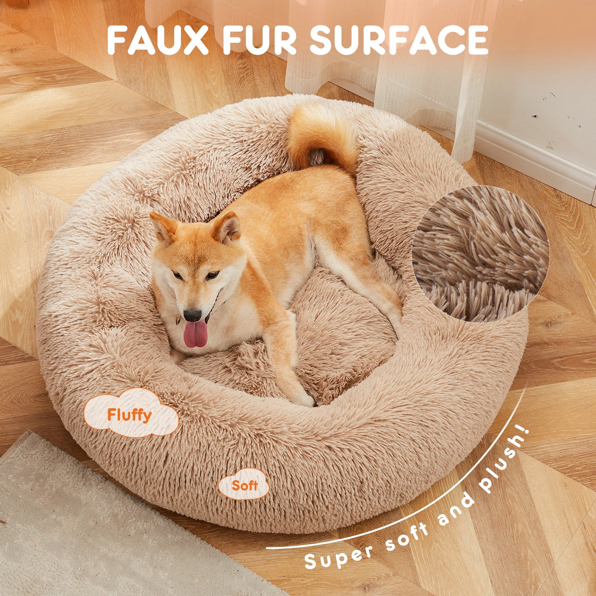 JHK Washable Plush Faux Fur Anti-Slip Calming Dog Bed