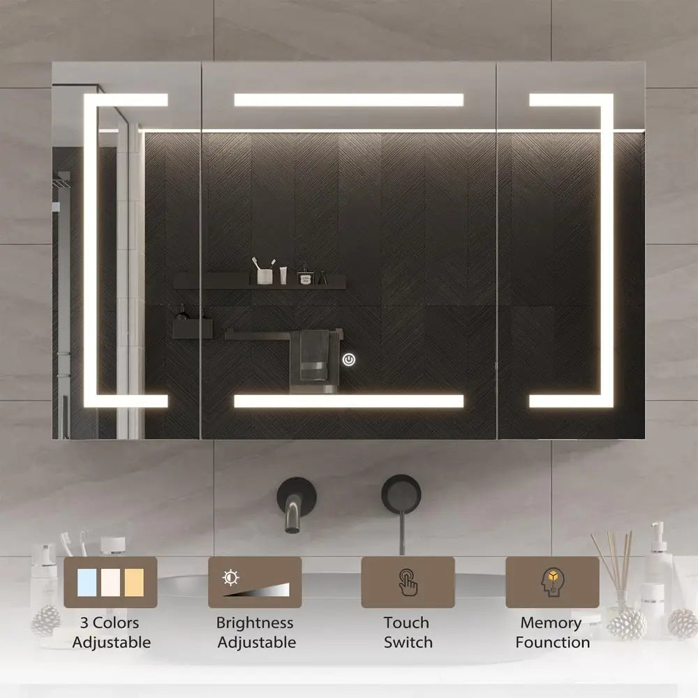 Medicine Cabinet With LED Mirror Wall Mounted Storage 3 Doors