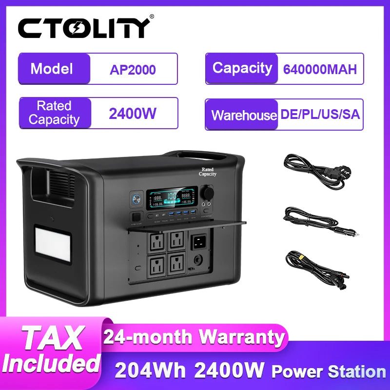 Ctolity 2400W Portable Power Station 2000Wh LiFePO4 Pure Sine Wave