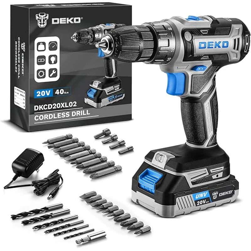 Deko 20V Cordless Drill Driver Kit With Charger Battery