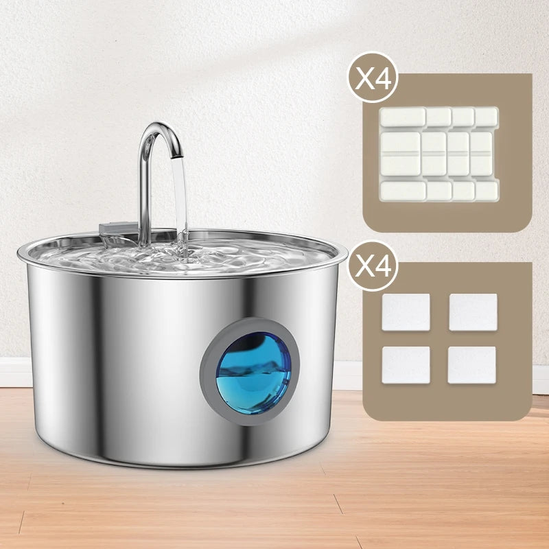 OPETH Stainless Steel Automatic Cat Water Fountain With Replaceable Filters