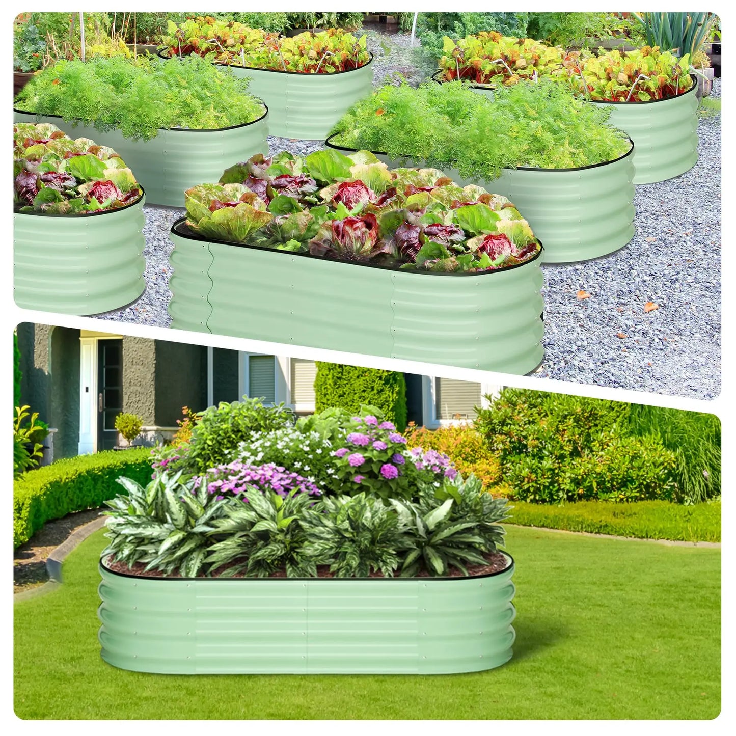 HiMISS 2-Pack Oval Galvanized Steel Raised Garden Bed Planter Box