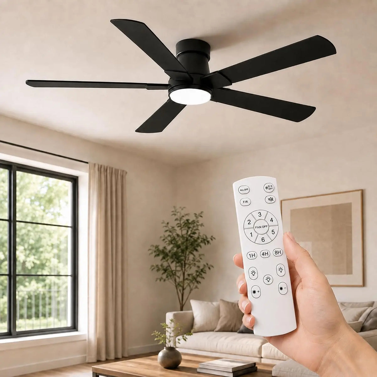 Low Profile Ceiling Fan With LED Light And Remote Control