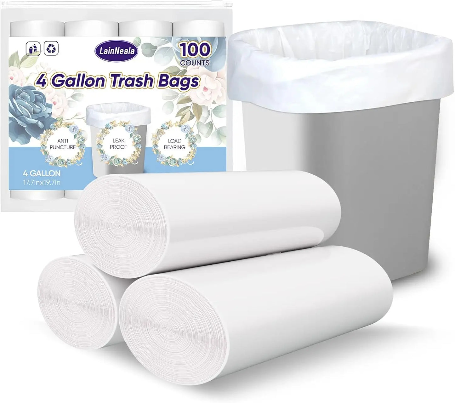 White Unscented Trash Bags, 100 Count for Household Use