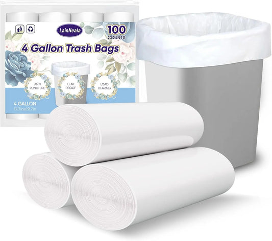 White Unscented Trash Bags, 100 Count for Household Use