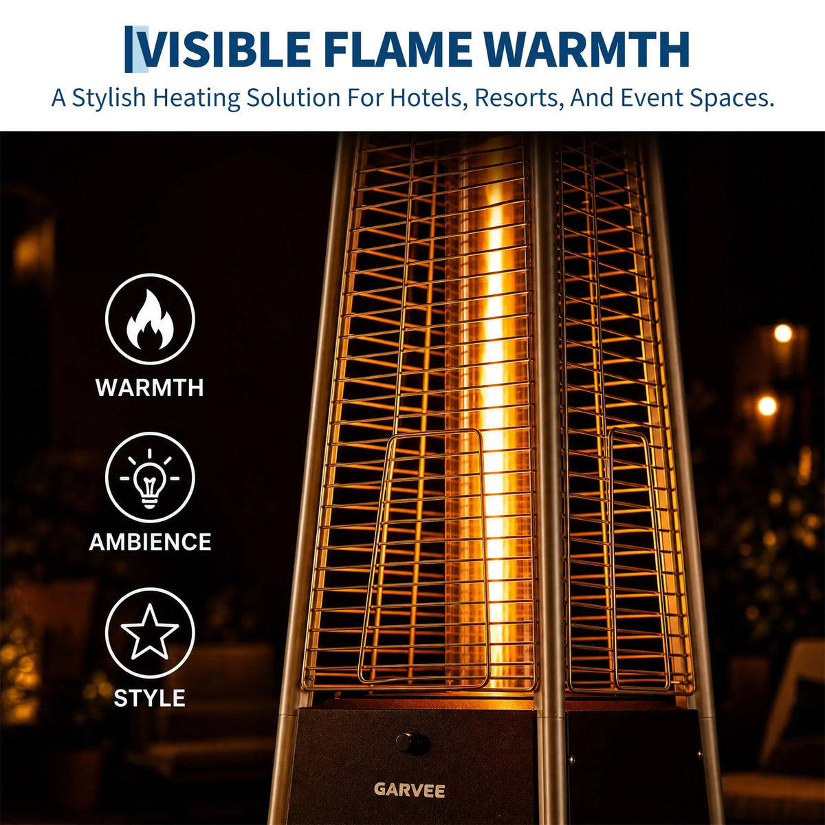 HiMISS Outdoor Pyramid Propane Patio Heater With Visible Glass Flame