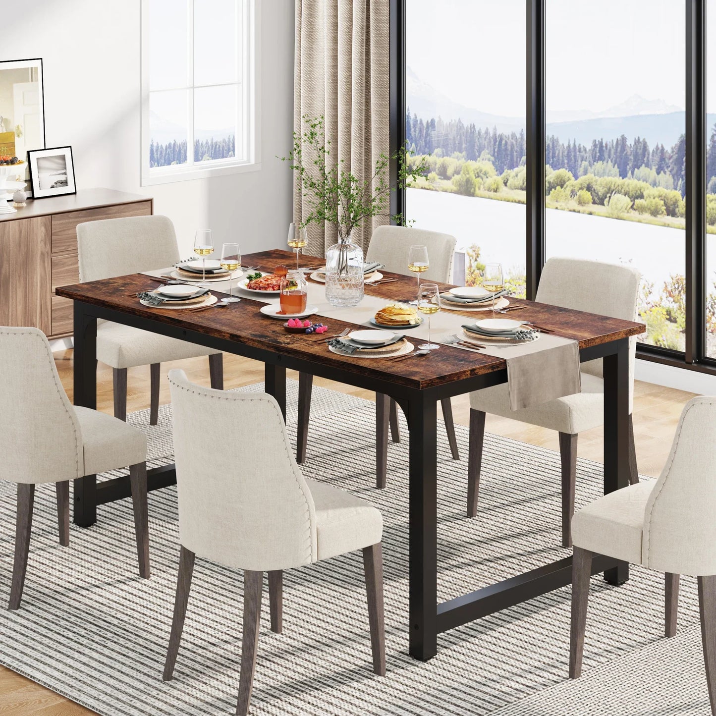 Tribesigns Industrial Wooden Dining Table For Home Kitchen Furniture