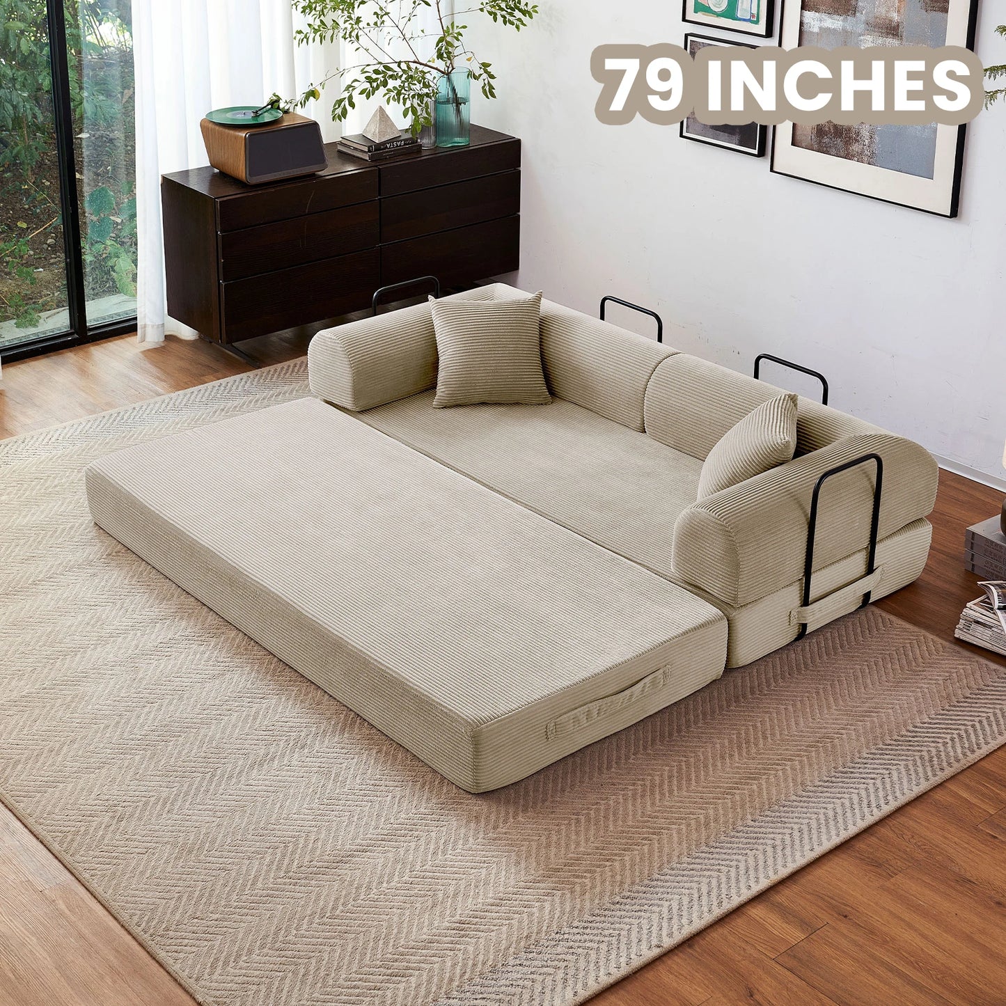 Modern Corduroy Foldable Futon Convertible Sleeper Sofa Bed
