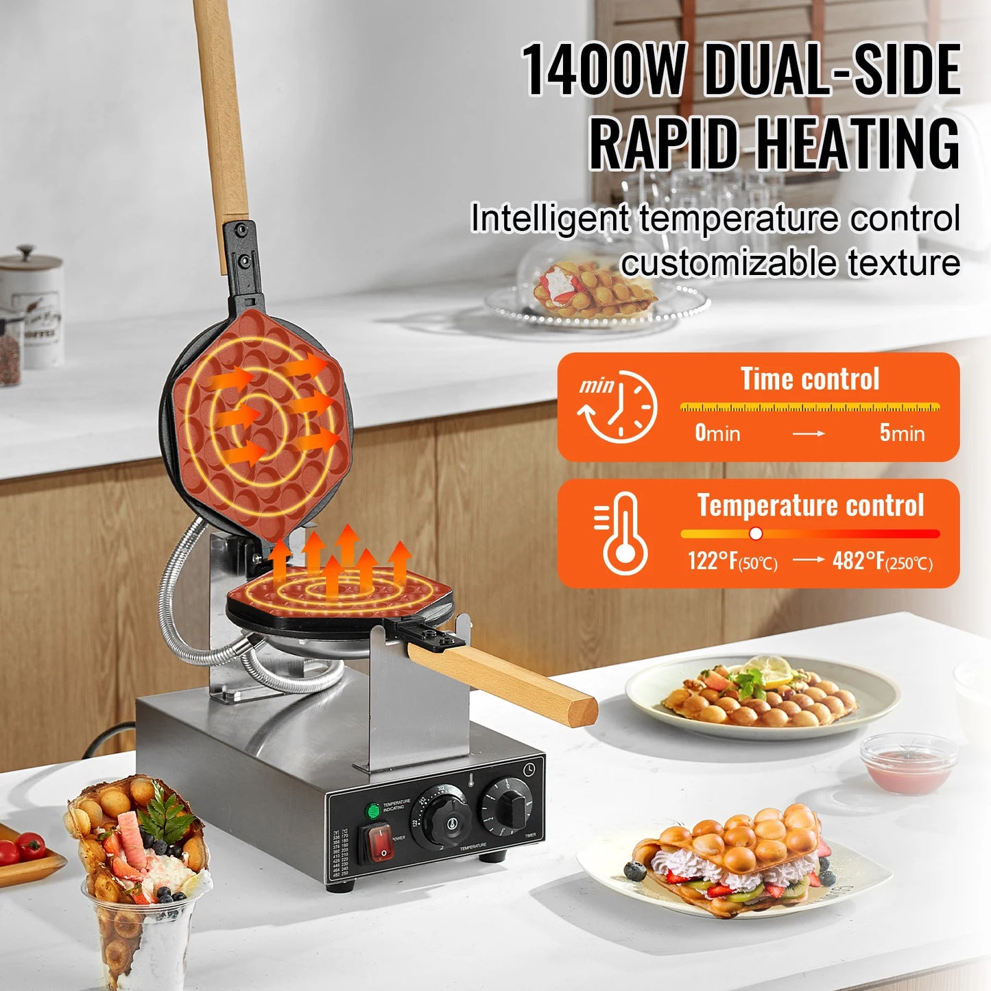 SucceBuy Commercial Egg Bubble Waffle Maker Nonstick Stainless Steel