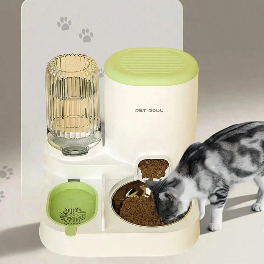 Automatic Cat Feeder And Water Dispenser With Dual Pet Bowl